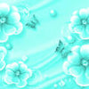 Fototapete Blumen Schmetterlinge Perlen türkis M5241