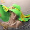Wall mural sculpture woman green hat butterflies M5283