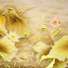 Papier peint feuilles en bois fleurs jaunes M5660