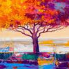 Wall mural Landscape painting with a tree M5972