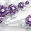 Papier peint Fleurs perles 3D violet blanc M6090
