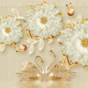 Papier peint fleurs ornements or blanc M6247