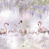 Papier peint flamants roses fleurs pastel M6277