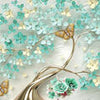 Papier peint Fleur arbre papillons turquoise M6610
