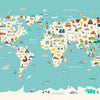 Papiers peints coloré carte du monde enfants chiffres Atlas M6657