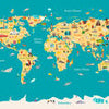 Papiers peints coloré carte du monde chiffres enfants M6658