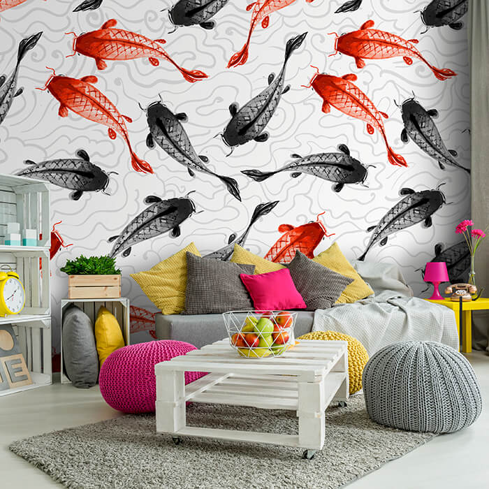Discover red and black carps mural M0946 koi