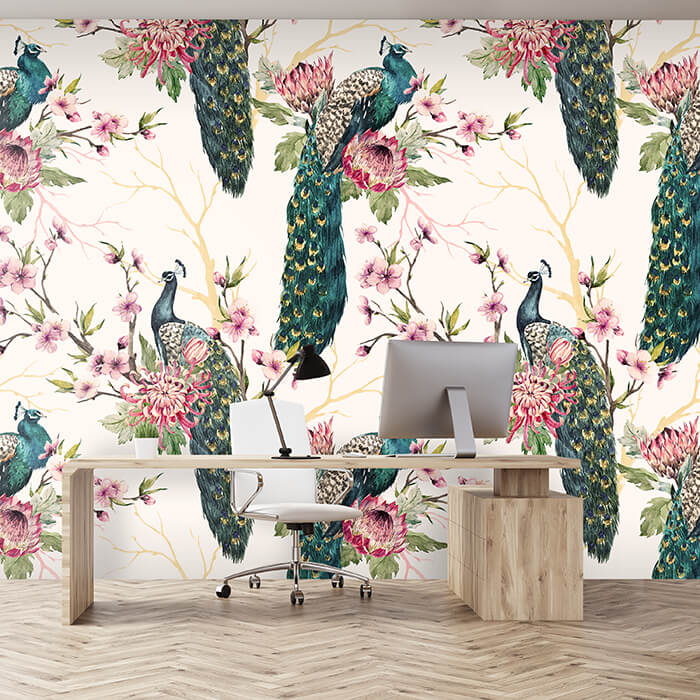 Discover Peacocks Wall Mural Art Pattern M6578