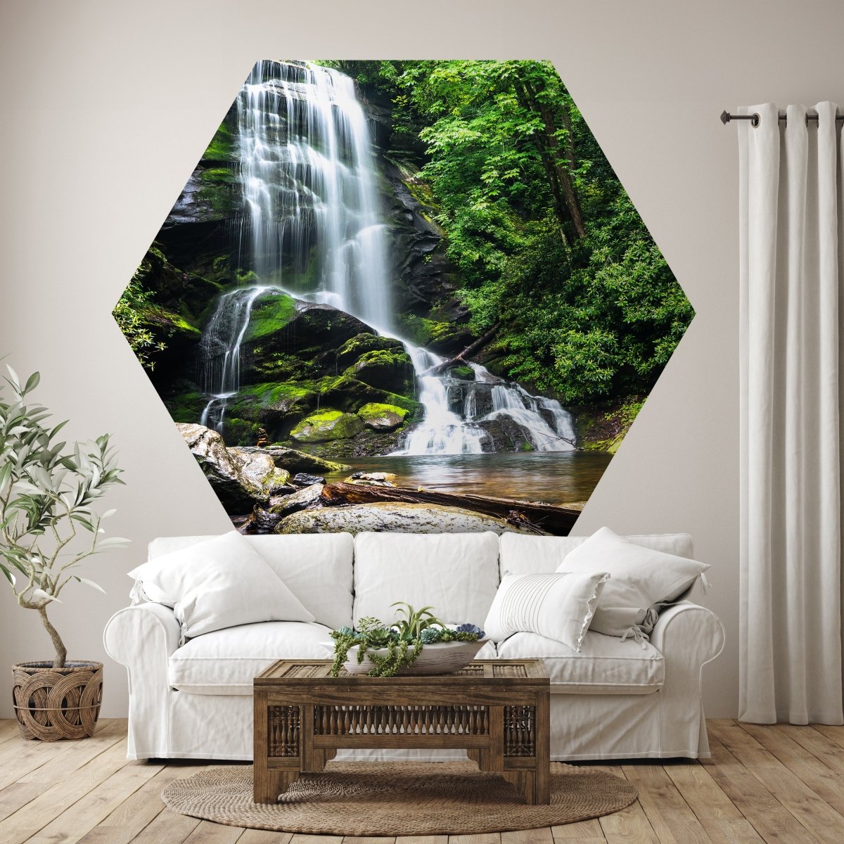 Hexagon-Fototapete Wasserfall mit Bach M0006 - Bild 1