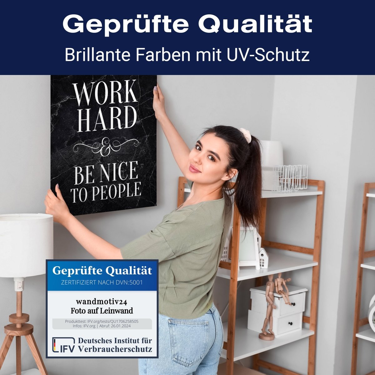 Leinwandbild Motivation, Hochformat, Work hard be nice M0010 kaufen - Bild 4