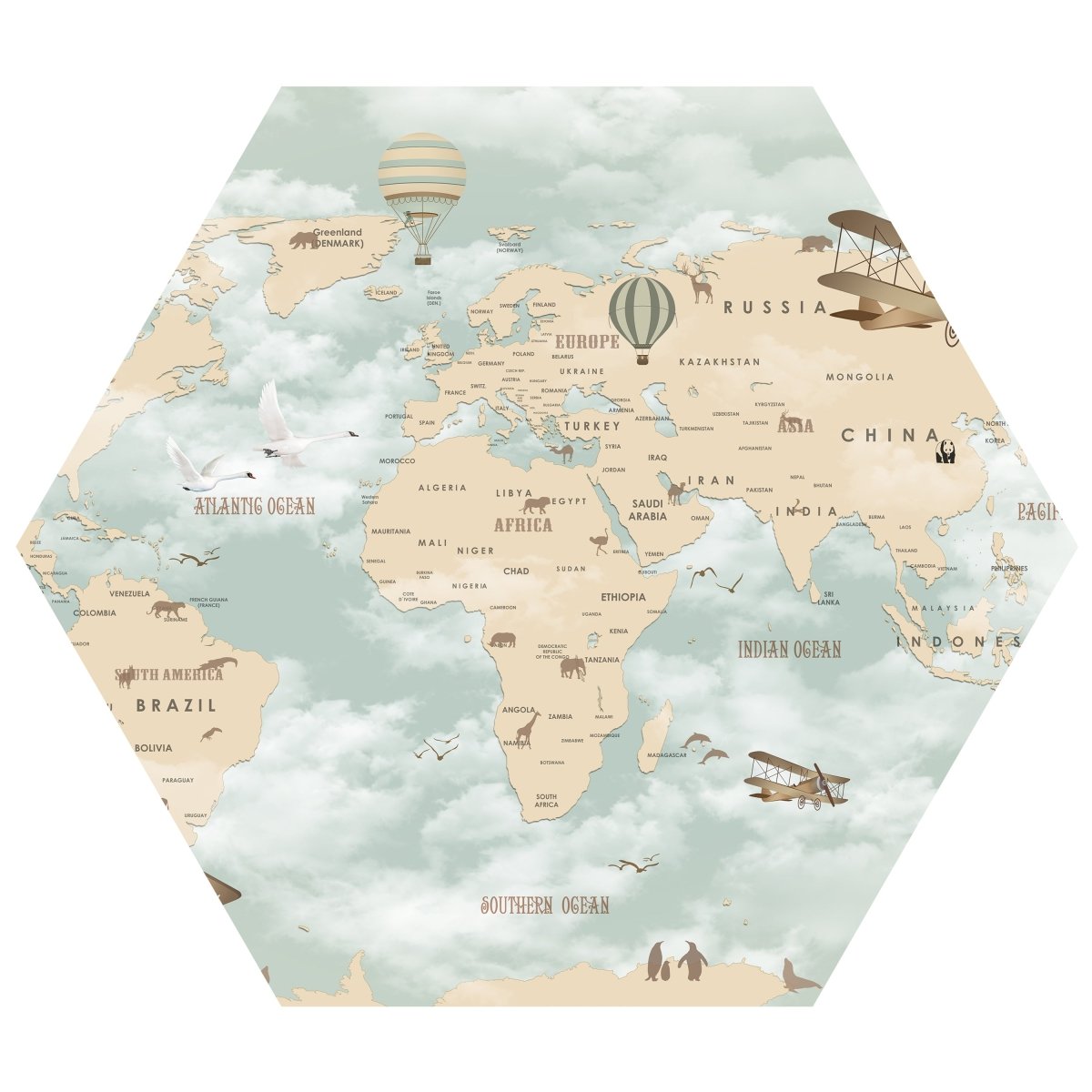 Hexagon-Fototapete Weltkarte für Kinder M0017 - Bild 11