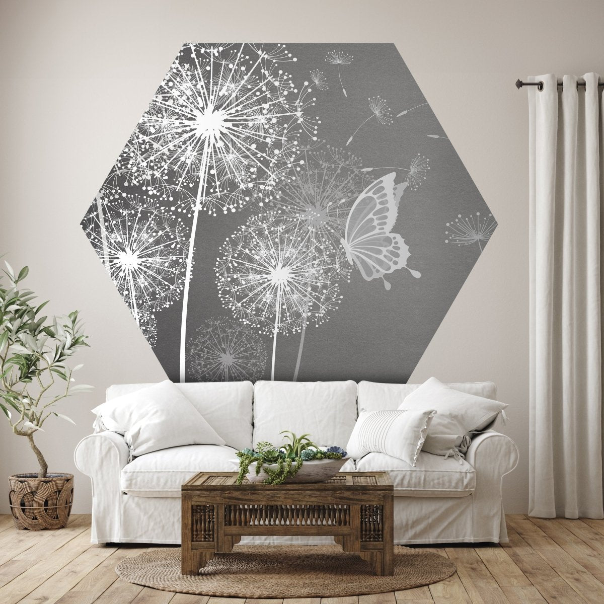Hexagon-Fototapete Pusteblumen mit Schmetterlingen M0029 - Bild 1