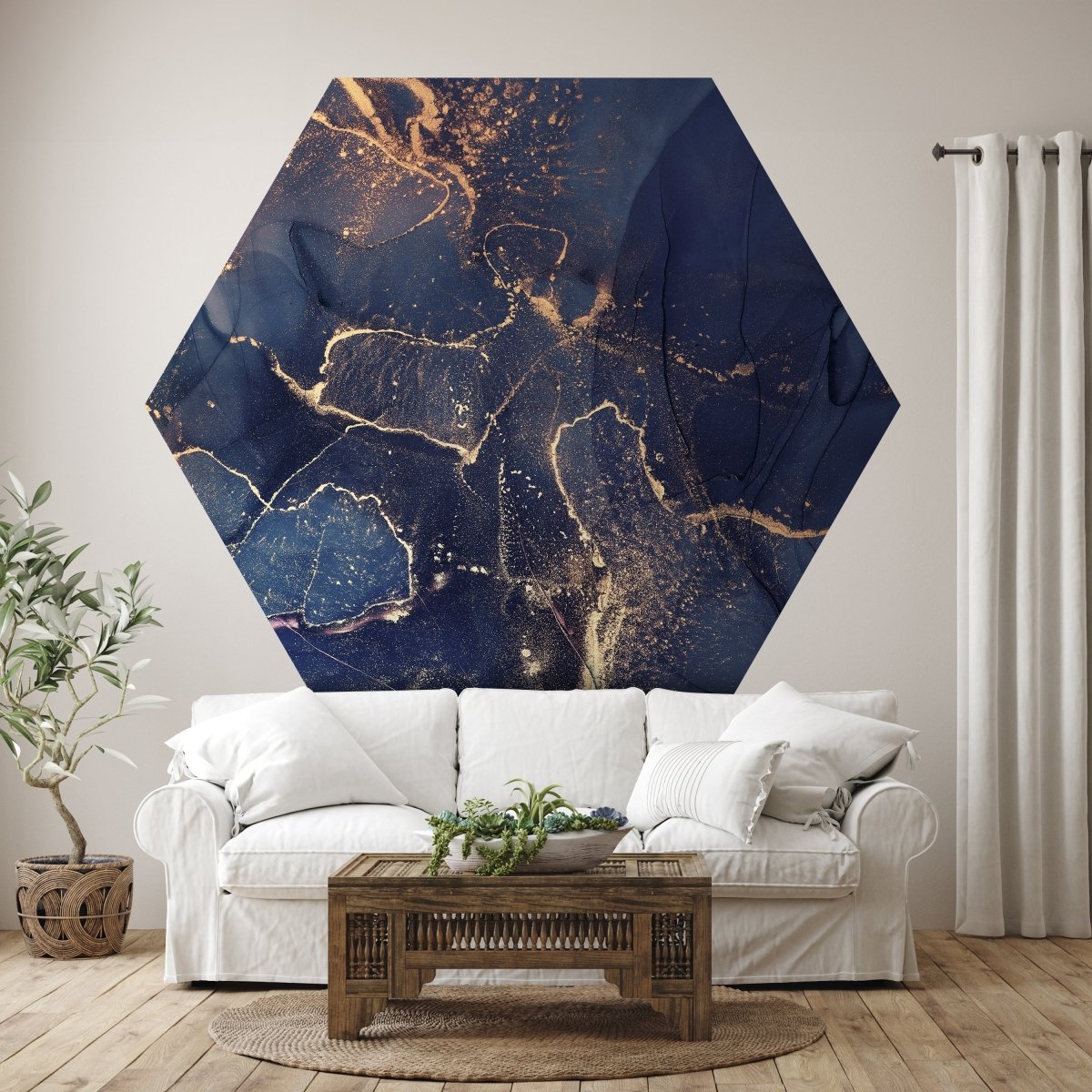 Hexagon-Fototapete blaue Marmoroptik M0035 - Bild 1