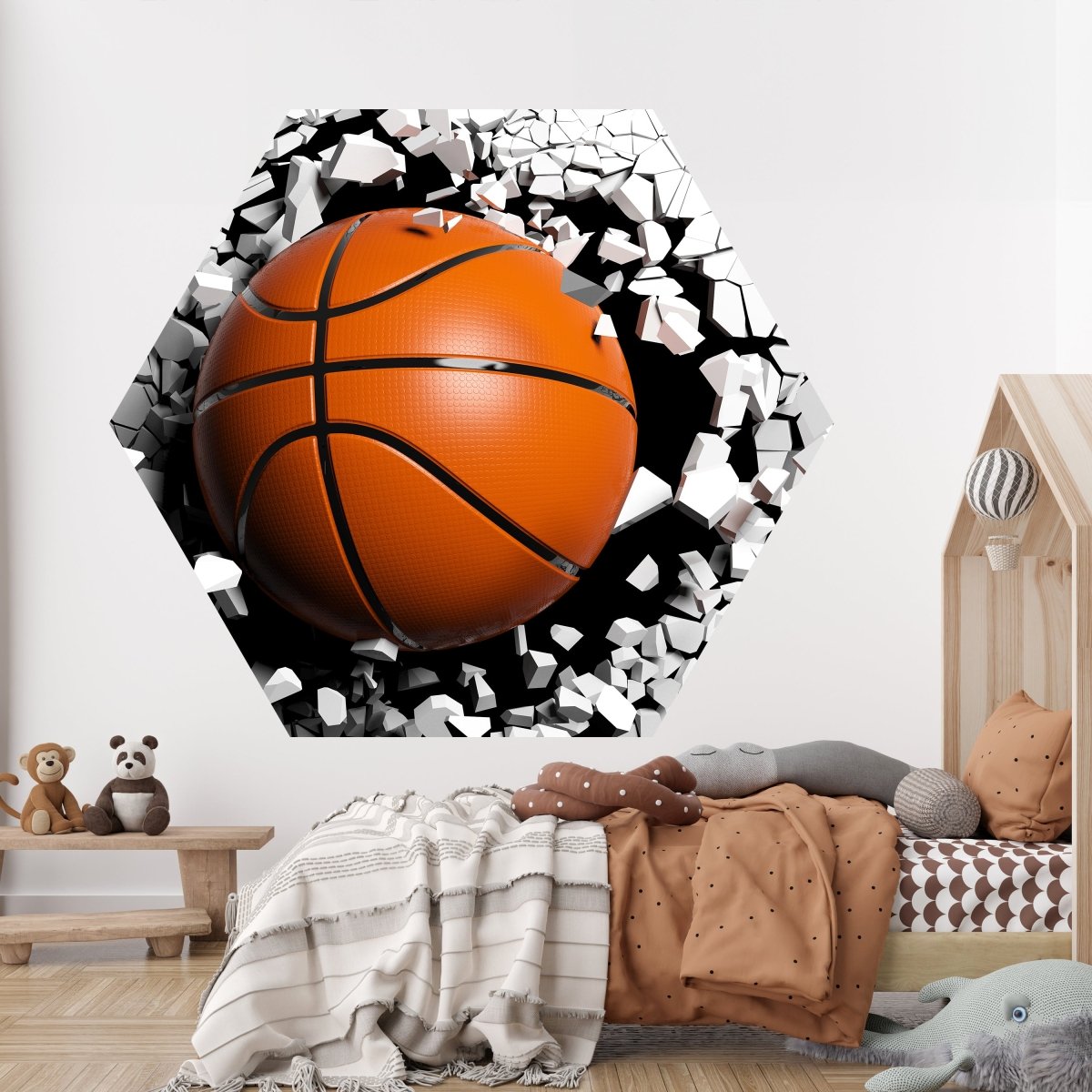 Hexagon-Fototapete Wanddurchbruch mit Basketball M0040 - Bild 2