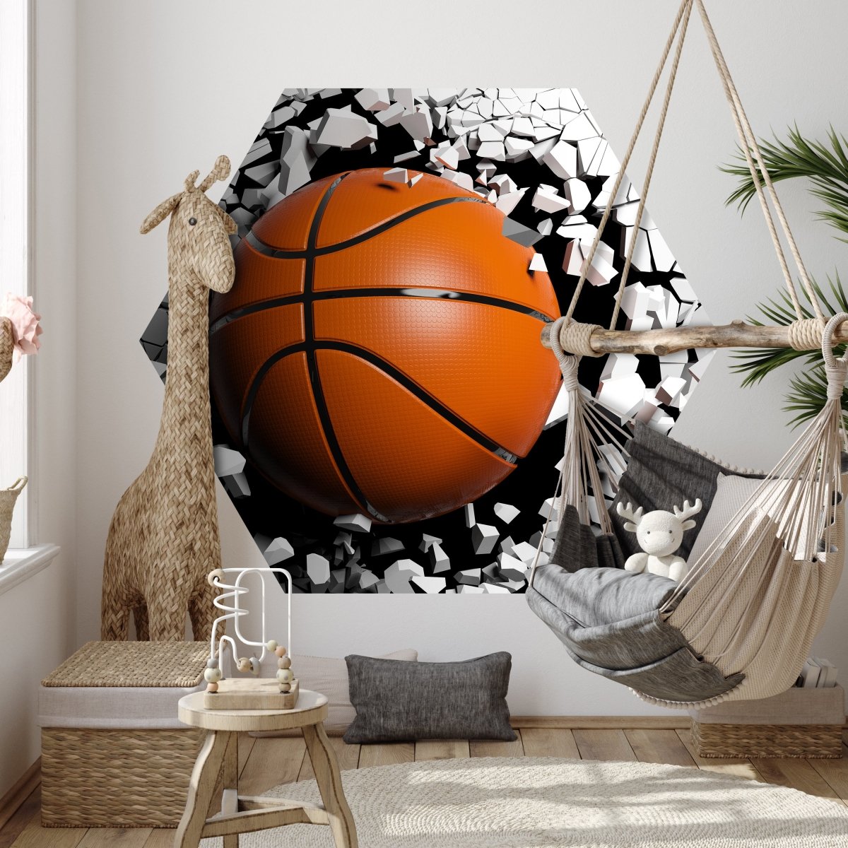 Hexagon-Fototapete Wanddurchbruch mit Basketball M0040 - Bild 3