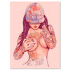 Tableau sur toile femmes fortes, format portrait, femme tatouée comique M0137
