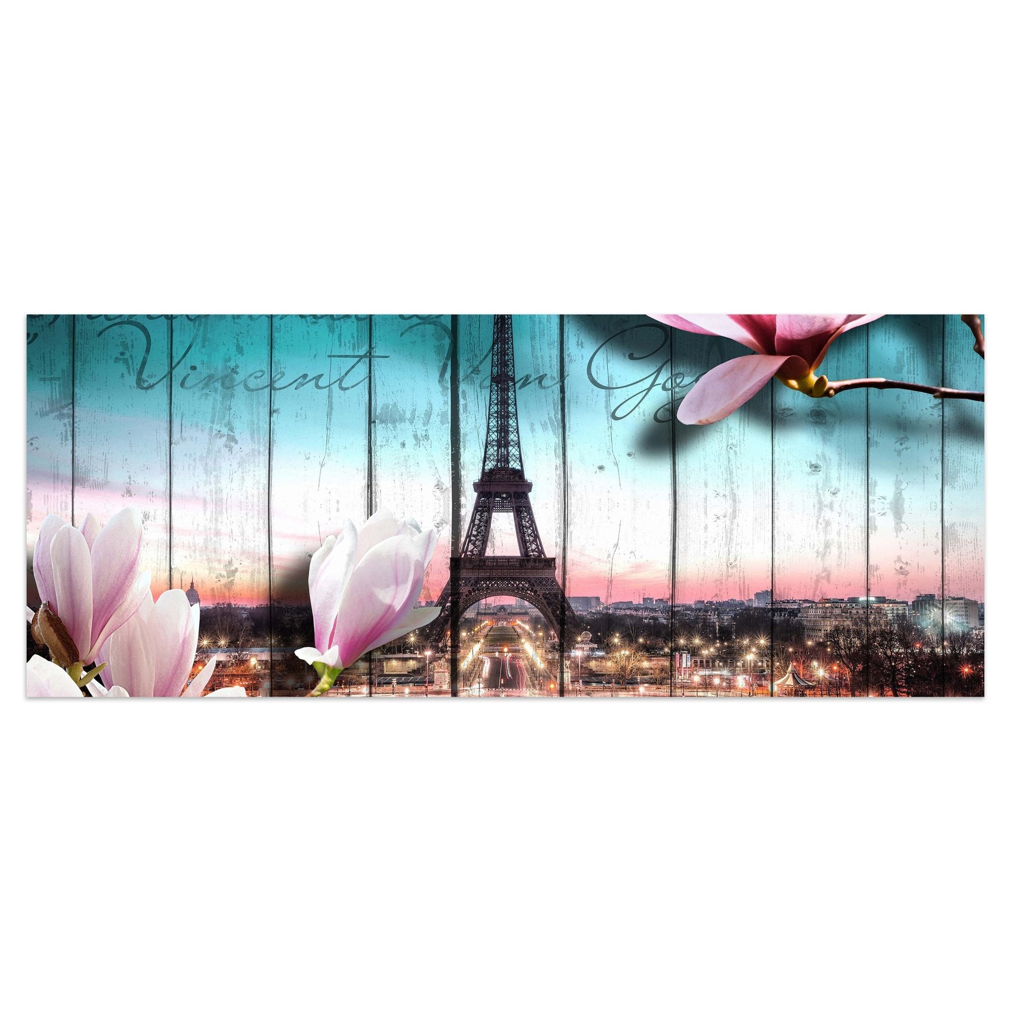 Leinwandbild Holz Blüten Paris Eiffelturm M0543 kaufen - Bild 1