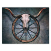 Canvas picture, vintage, bull, skull, wheel, landscape format M0774