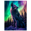 Canvas picture, animals, wolf, northern lights, portrait format M0793