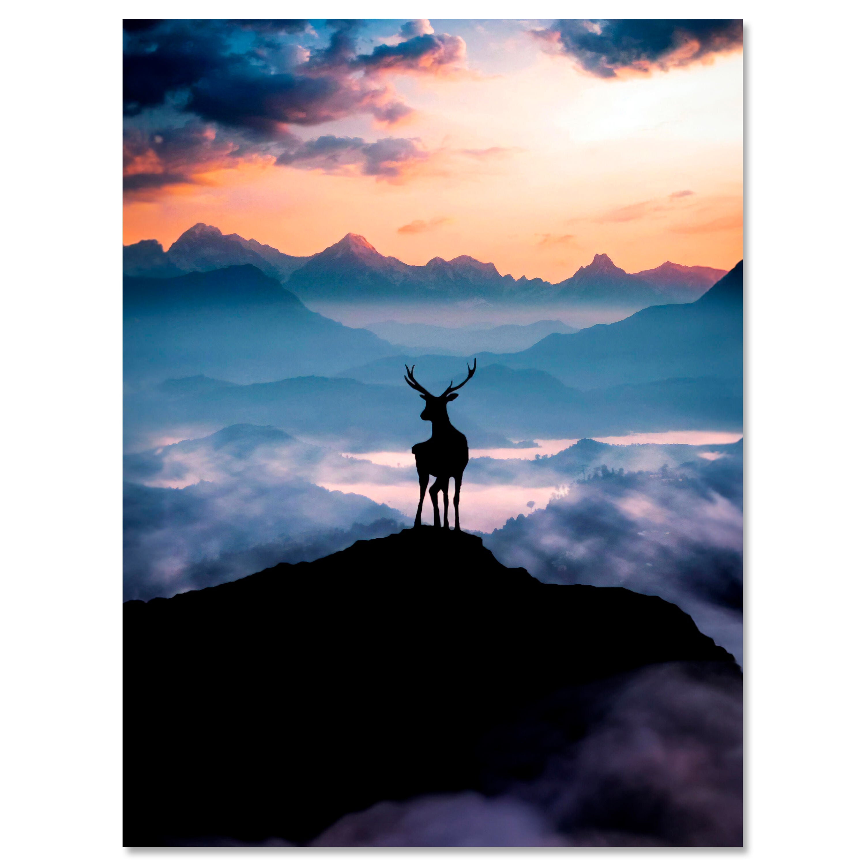 Leinwandbild Hirsch, Berge, Hochformat M0795 kaufen - Bild 1