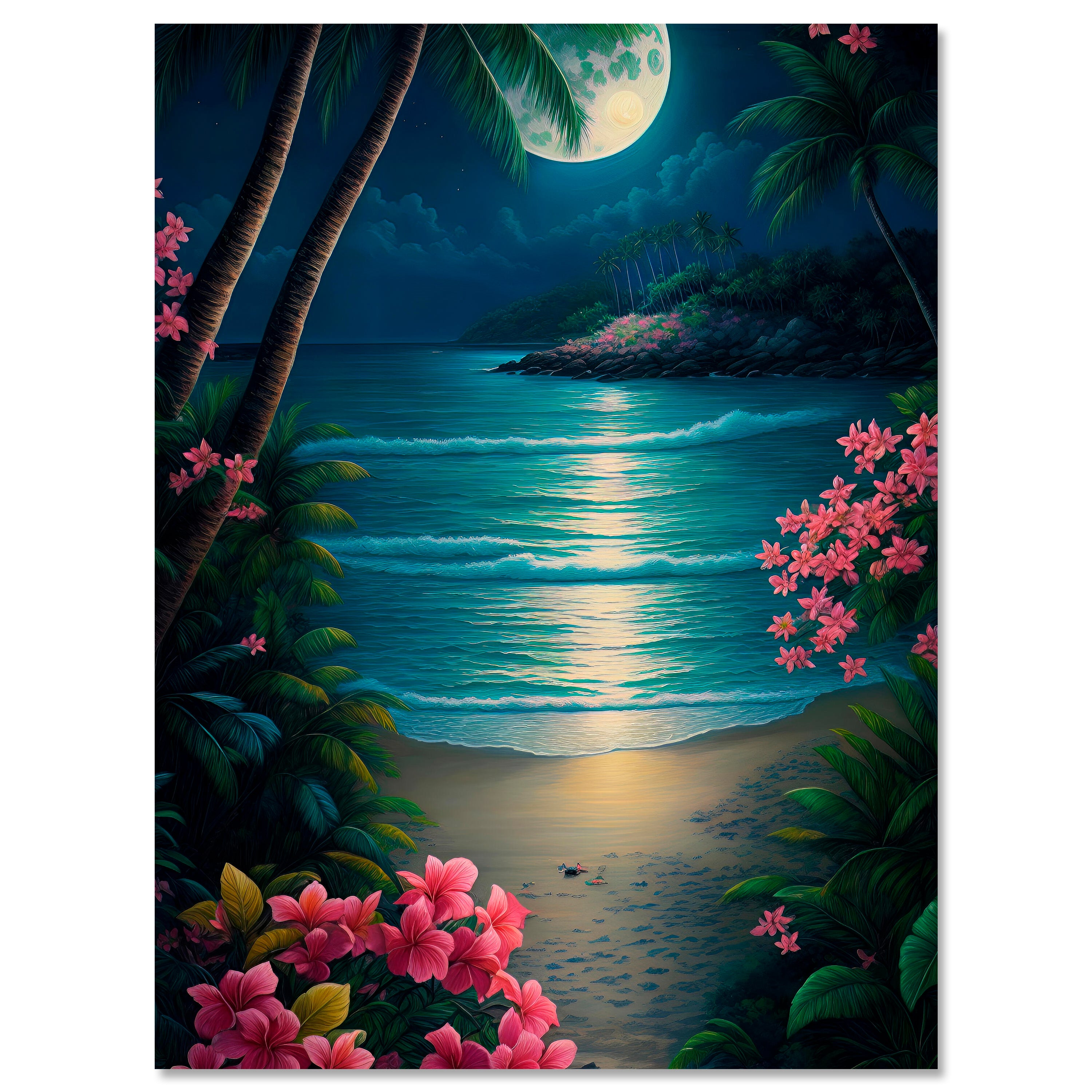 Leinwandbild Strand, Mond, Palmen, Hochformat M0809 kaufen - Bild 1
