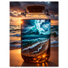 Canvas picture, sea & water, beach, bottle, portrait format M0820