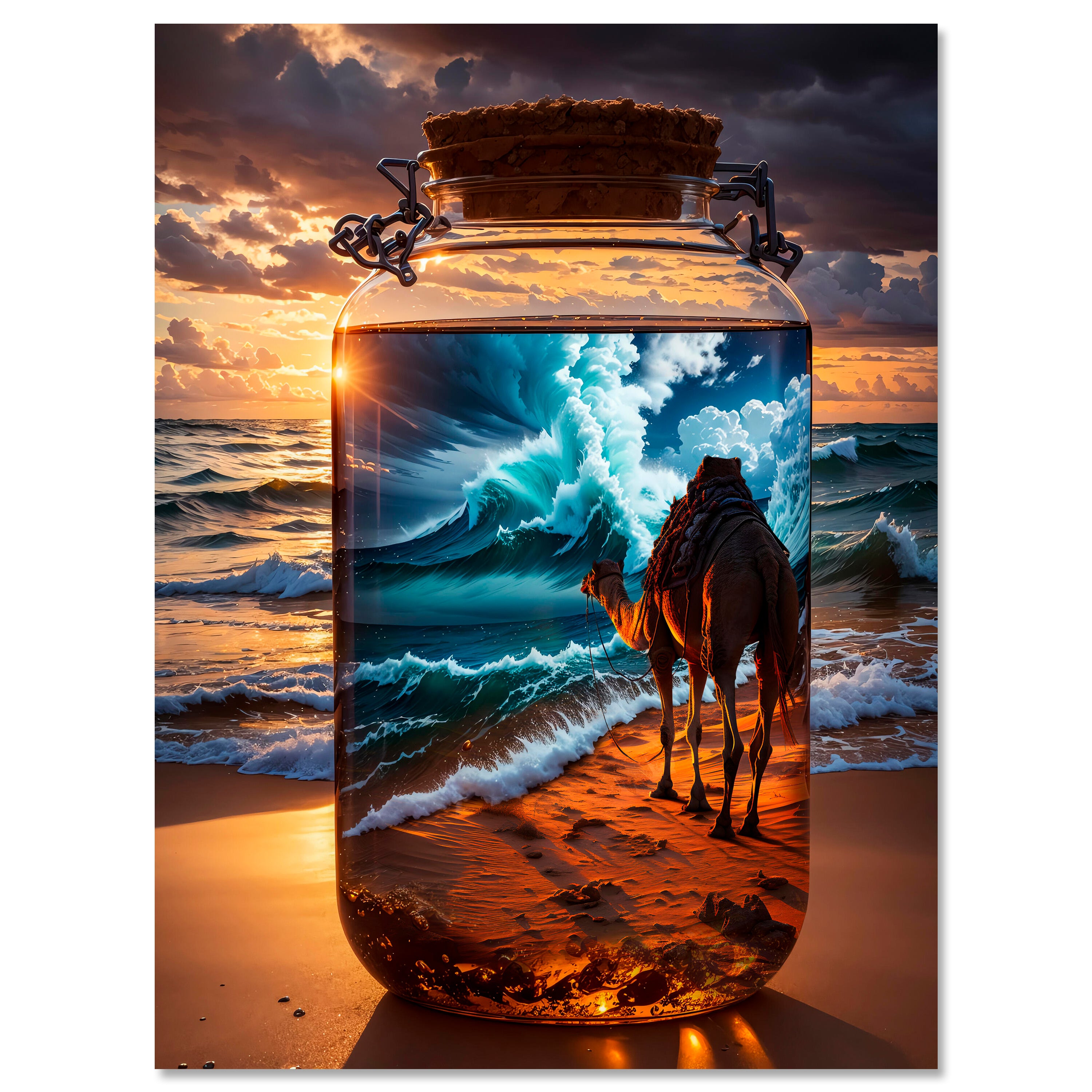 Leinwandbild Meer, Wasser, Flasche, Kamel M0823 kaufen - Bild 1