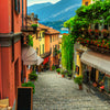 Door Wall Mural Alleyway with Mountain & Lake View, Italy M1336