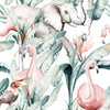 Door wallpaper pattern elephants & flamingos, tropical M1356