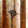 Door wallpaper rusty metal door with turning wheel, safe M1383