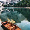 Door wallpaper boat lake mountains forest M1407