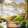 Door wallpaper bridge waterfall pagoda tree M1410