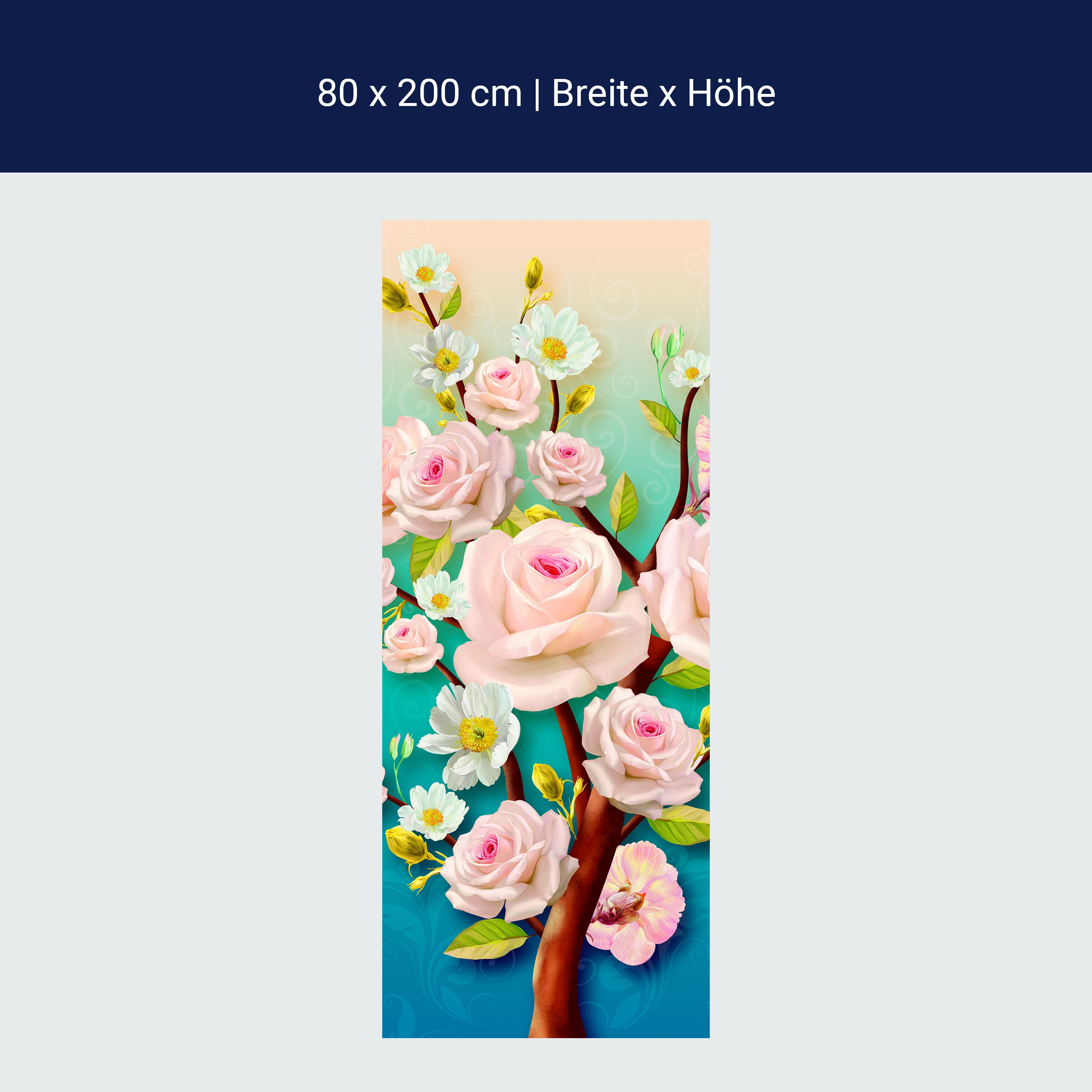 Türtapete Rosen, Baum, Blüten M1441