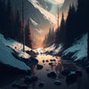 Door wallpaper mountains, stream, winter, forest M1448