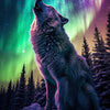 Door wallpaper howling wolf, northern lights, winter M1462