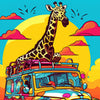 Door wallpaper giraffe, jeep, safari, illustration M1475