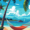 Door wallpaper illustration, hammock, beach, palm trees M1486