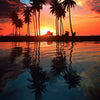 Türtapete Palmen, Strand, Sonnenaufgang M1491