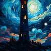 Door wallpaper beach, lighthouse, night M1492