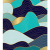 Panoramic photo wallpaper gold blue waves M0062