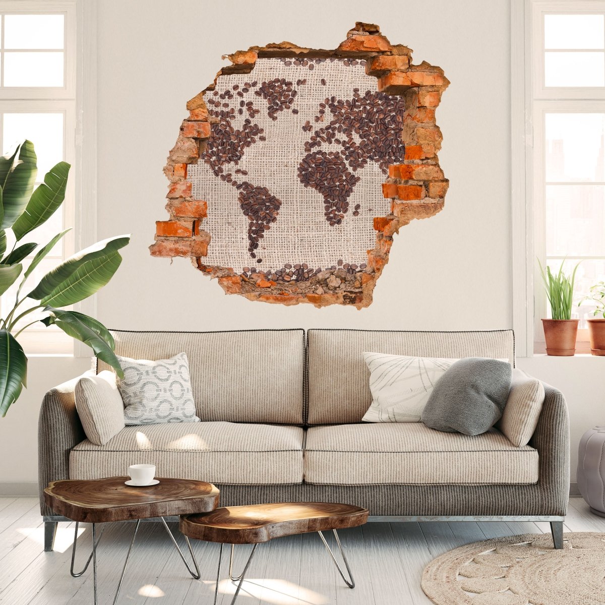 3D Wall Sticker World Map Coffee - Wall Decal M0012