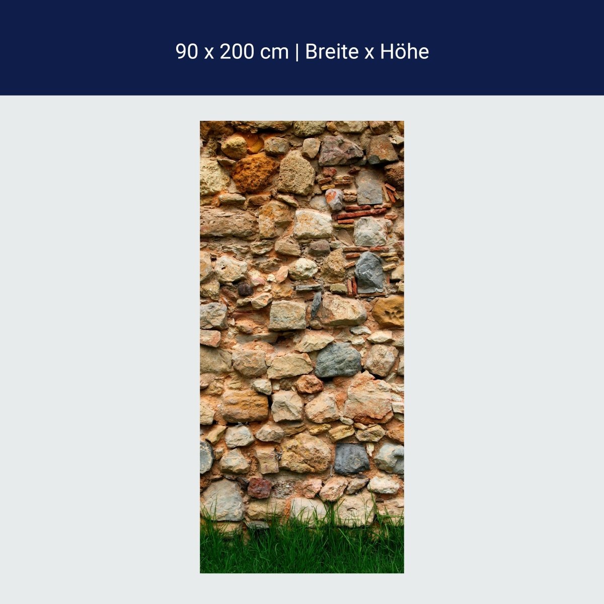 Türtapete Steinmauer mit Gras M0015