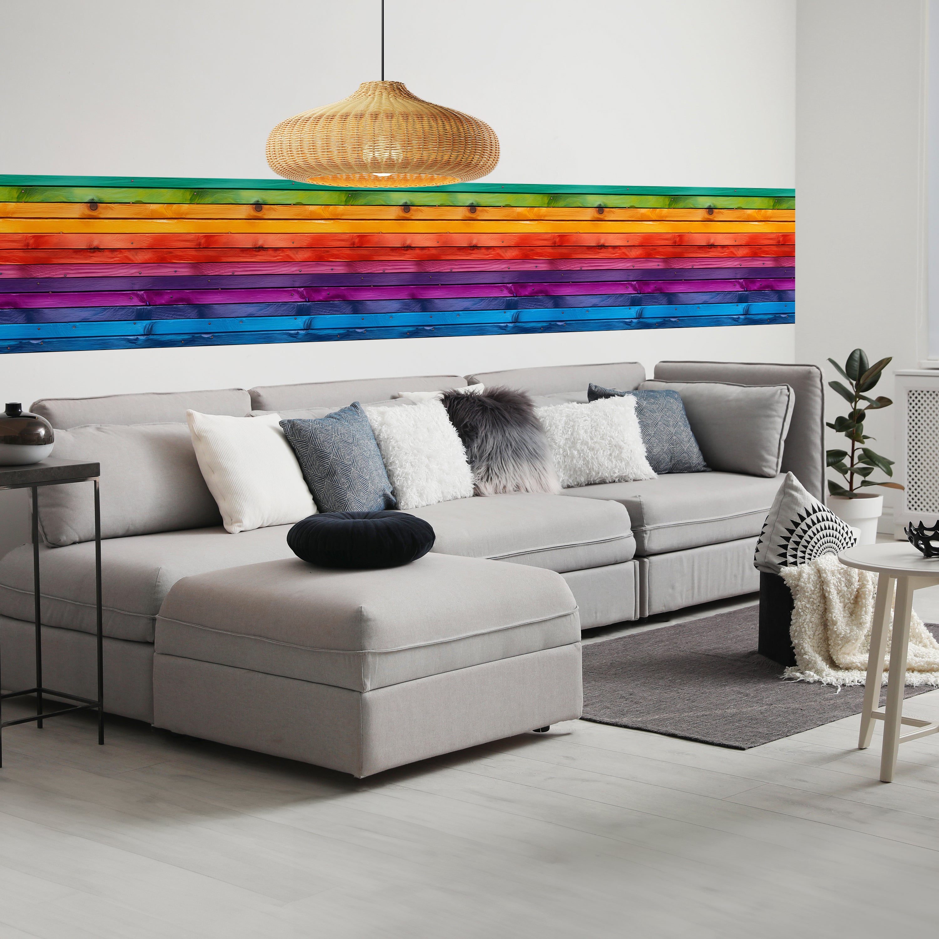 Panorama-Fototapete bunte Bretter, Holzwand, Regenbogen M0018 - Bild 1