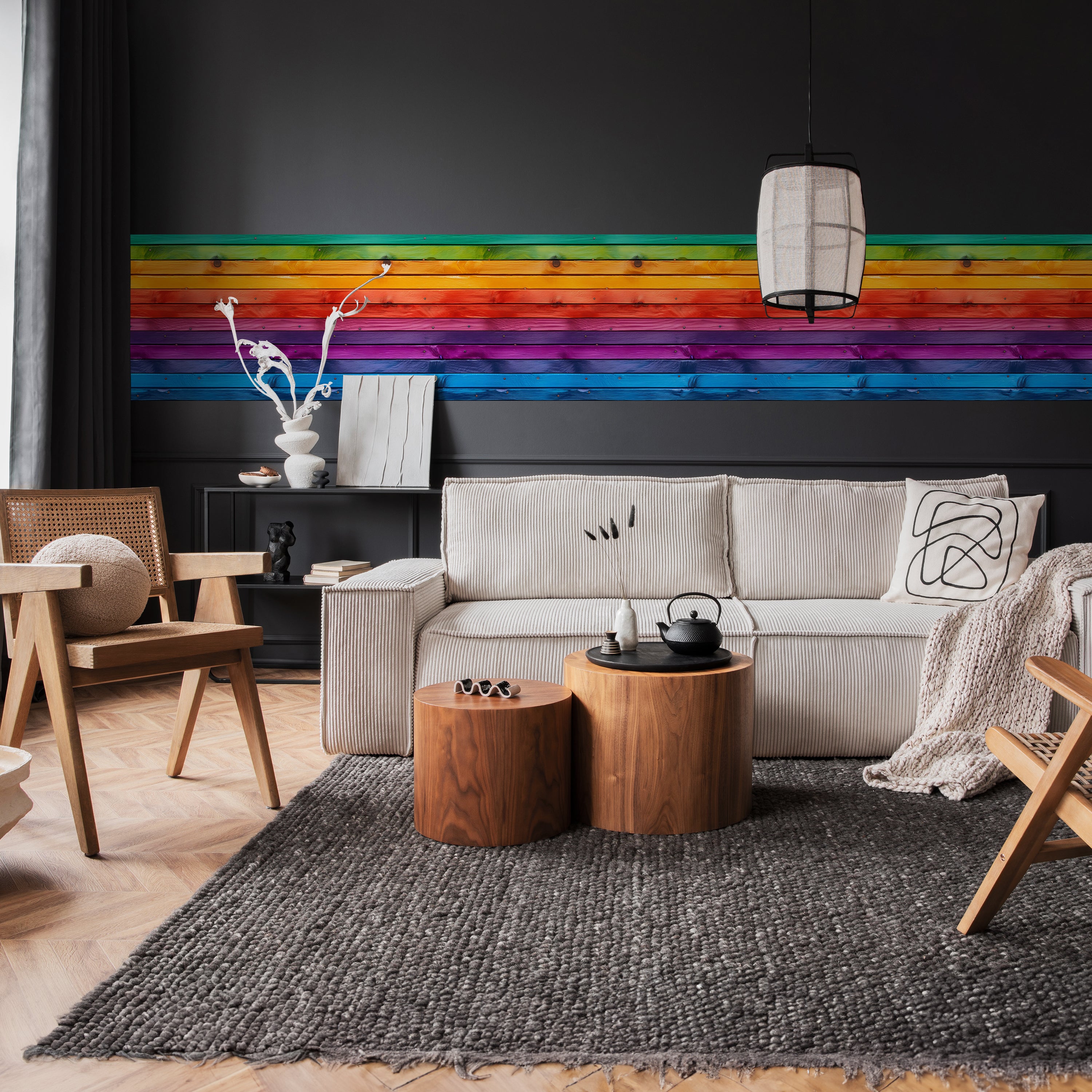 Panorama-Fototapete bunte Bretter, Holzwand, Regenbogen M0018 - Bild 2