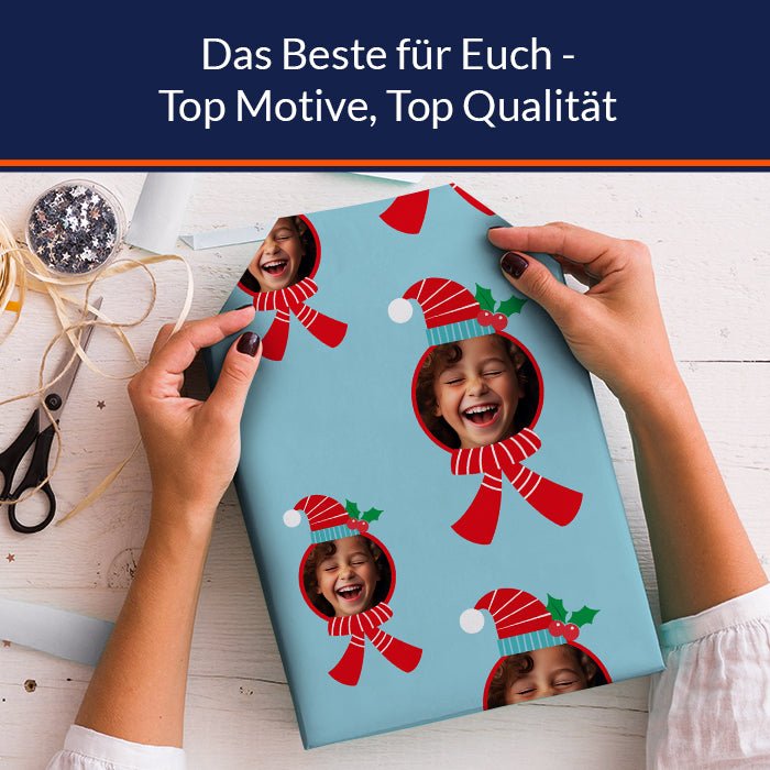 Geschenkpapier personalisiert Geschenkpapier Weihnachten Mütze Foto M0041 - Bild 5