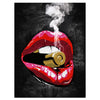 Wandbild Acrylglas Lippen, Patrone im Mund, Beton, Frau M0047