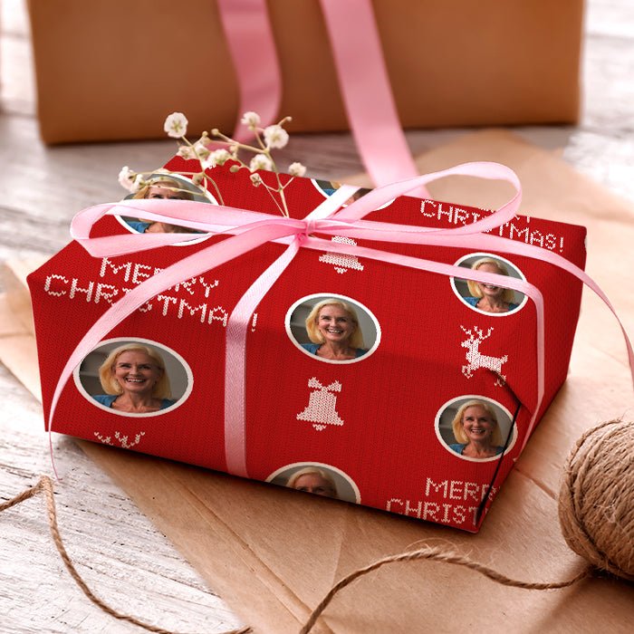 Geschenkpapier personalisiert Geschenkpapier Weihnachten Strickmuster rot Foto M0048 - Bild 3