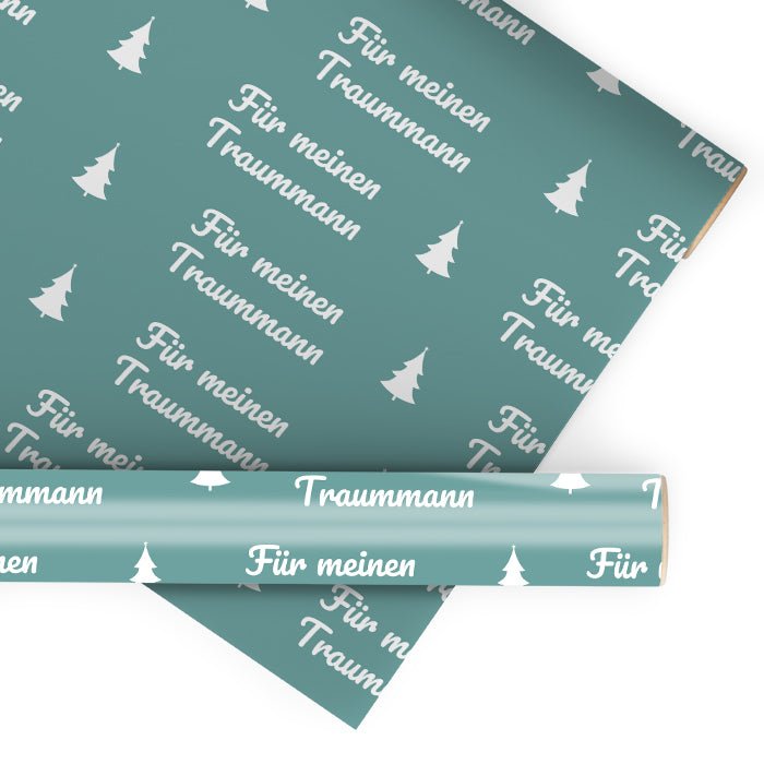 Geschenkpapier personalisiert Geschenkpapier Weihnachten Tannenbaum türkis Text M0049 - Bild 1