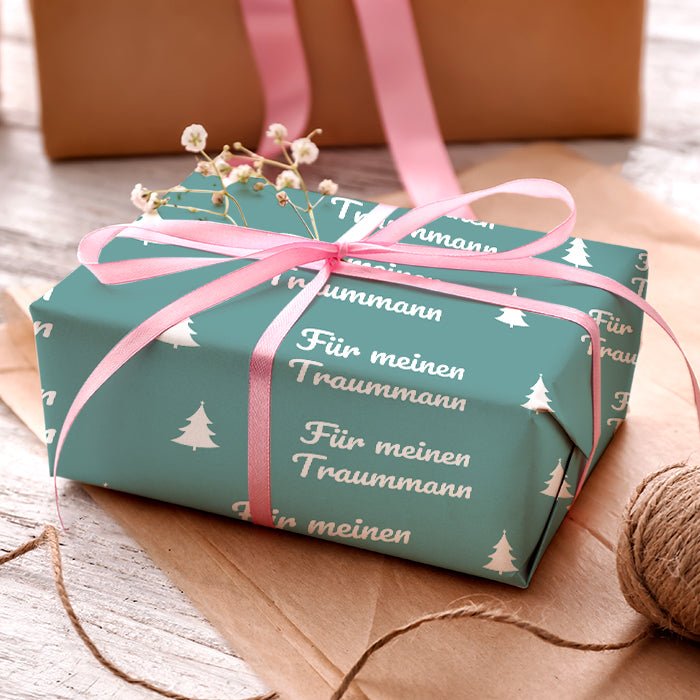 Geschenkpapier personalisiert Geschenkpapier Weihnachten Tannenbaum türkis Text M0049 - Bild 3