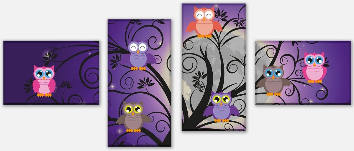 Stretched Canvas Print Owls on a Tree M0049